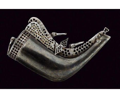dating: First half of the 19th Century provenance: Persia, Curved, smooth, browned body, made of damask, with richly pierced 