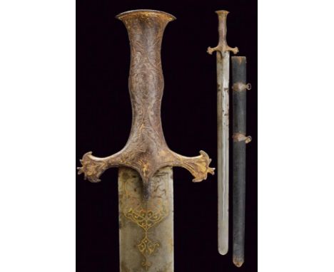 dating: Late 19th Century provenance: India, Straight, double-edged, damask blade, on one side a central decoration depicting