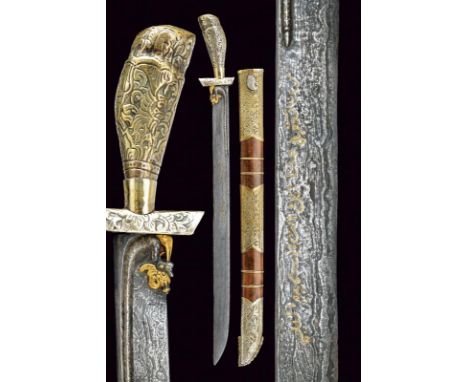 dating: circa 1900 provenance: Giava, Straight, single-edged blade of fine pamor, engraved at the base, carved and pierced as