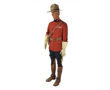 dating: about 1920 provenance: Canada, Complete uniform with typical red jacket, hat; including shoulder strap, belt and hols