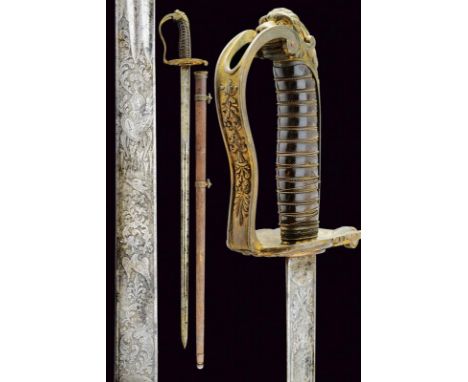 dating: 1850/60 provenance: Papal States, Straight, single-and-false-edged blade with double groove, finely acid-etched with 