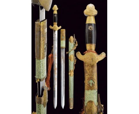 dating: 19th Century provenance: China, Solid, straight, double-edged blade of lenticular section, decorated with round, copp