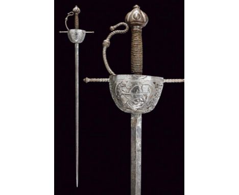 dating: 17th Century provenance: Spain, Long, straight, double-edged blade of lozenge section, short tang engraved with small