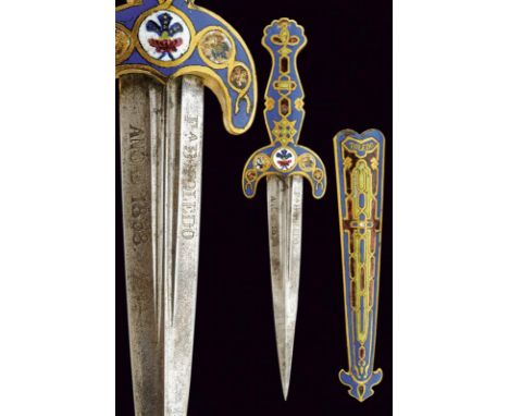 dating: 1858 provenance: Toledo, Solid, short, double-edged, triangular blade, with double groove at the base and ribbed tip.