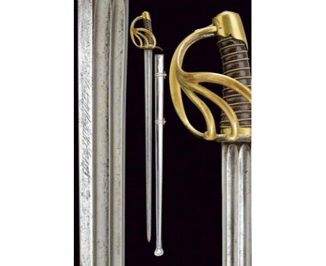 dating: 19th Century provenance: France, Tipped, straight, single-and-false-edged blade, with double fuller with remains of m