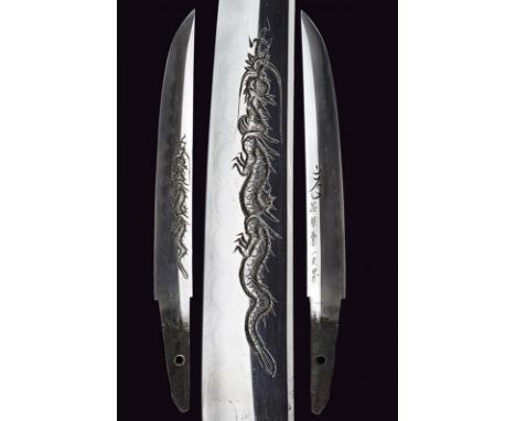 dating: i Period (1868-1912) provenance: Japan, Nagasa (length: 18 cm long); Hada: very compact Muji; Hamon: Midare To Gari N
