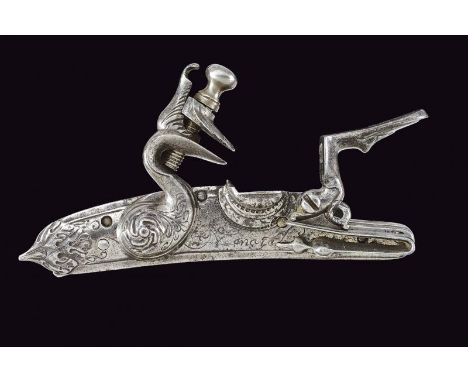 dating: Mid 18th Century provenance: Brescia, Slightly rounded lock plate with outline and swallow-tailed margin, with tang f