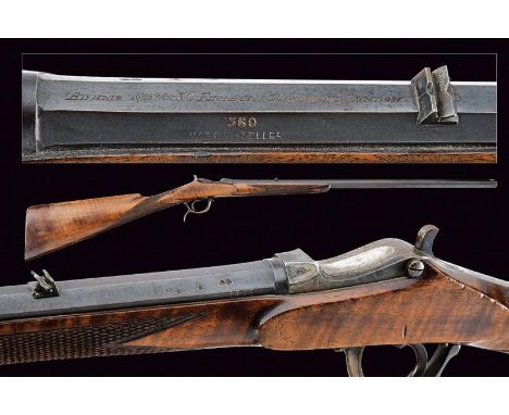 dating: 1880 - 1889 circa provenance: England, Rifled, octagonal barrel, with foresight and rear sight with foldaway and sigh
