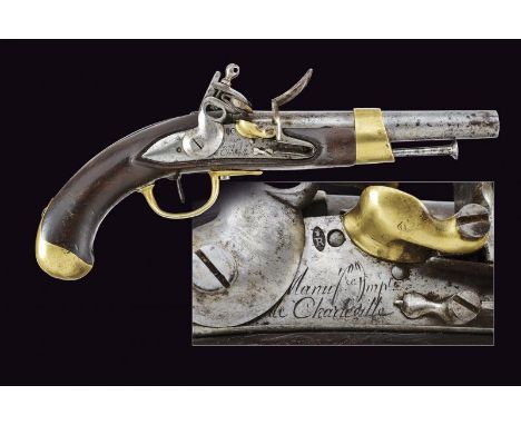 dating: first quarter of the 19th Century provenance: France, Round, smoothbore, 17 mm cal. barrel with square breech. Flintl