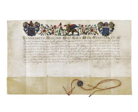 dating: mid-17th Century provenance: Venice, Parchment for Domino Oratio's appointment as Knight of St. Mark with all privile