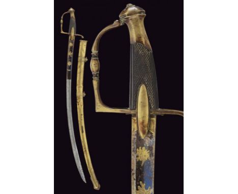 dating: First Empire provenance: France, Curved, single-and-false-edged blade, with wide fuller; the first part engraved and 