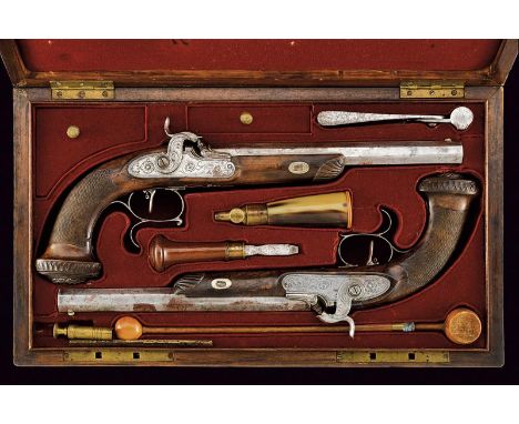 dating: Mid 19th Century provenance: Belgium, Micro-rifled, octagonal, 12 mm cal barrels, silver foresight. Tangs engraved an