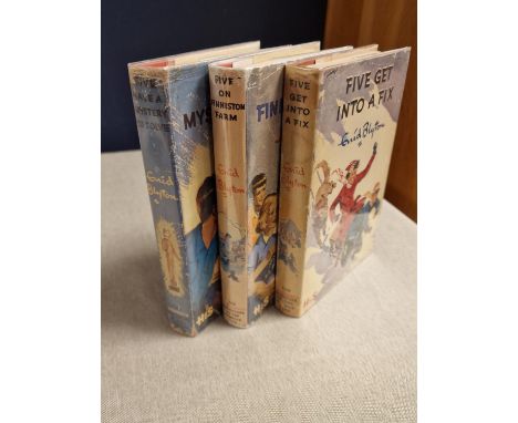 Trio of First Edition Enid Blyton Famous Five Books inc Five Get Into a Fix, Five On Finniston Farm, and Five Have a Mystery 