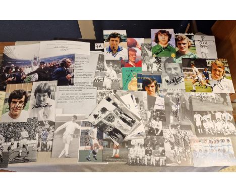 Collection of Leeds United FC Football Signed Photographs and Postcards from the 1967-1975 era inc Billy Bremner, Jack Charlt