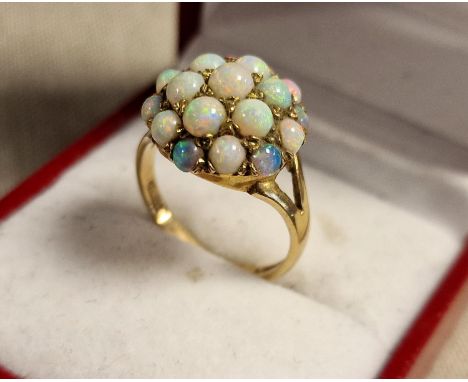 9ct Gold &amp; Opal Cluster Ring, size M, 3.3g