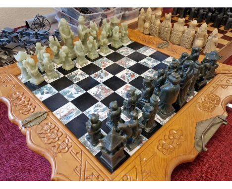Vintage Dark and Light Jade Style Chinese Chess Set