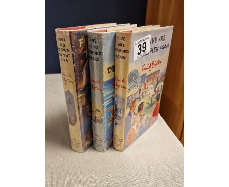 Trio of First Edition Enid Blyton Famous Five Books inc Five are Together Again, Five Go to Demon's Rocks, and Five Go Down t