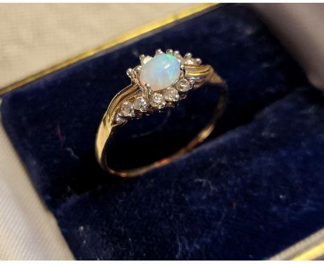 9ct Gold, Opal &amp; Diamond Dress Ring