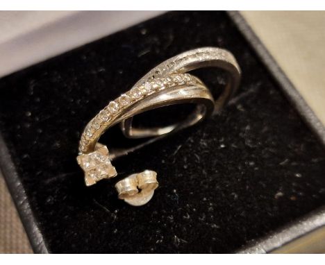 750 18ct &amp; Diamond Eternity Ring (Size K) + a Silver Ring and a single Diamond Stud earring  