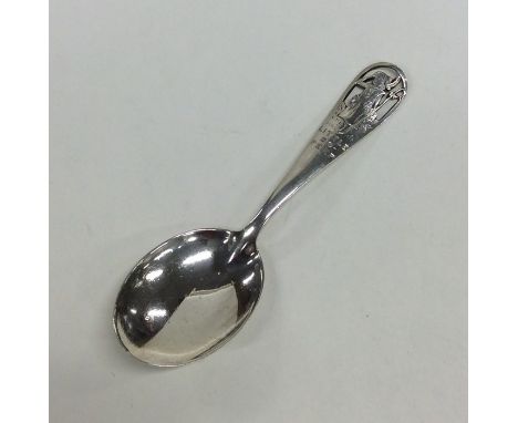 An unusual pierced Continental silver caddy spoon decorated with 'Little Bo-Beep'. Approx. 12.4 grams. Est. £20 - £30.