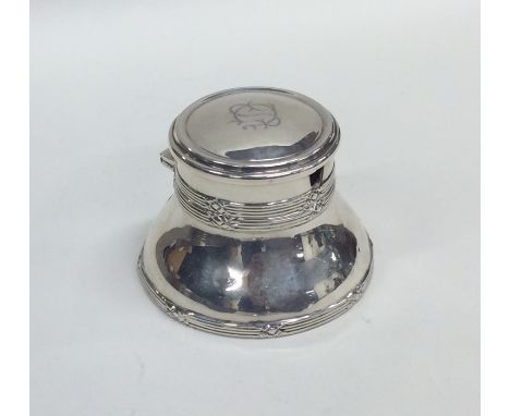 A circular hinged top capstan shaped inkwell together with compartment for watch. Birmingham. Approx. 282 grams. Est. £45 - £