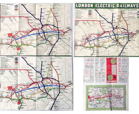 Selection of c1908 London Underground MAPS, the first types to show a unified system, one produced for the Central London Rai