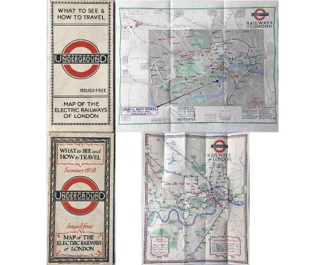 Pair of 1920s London Underground POCKET MAPS comprising June 1924 edition by J C Betts, showing the British Empire Exhibition