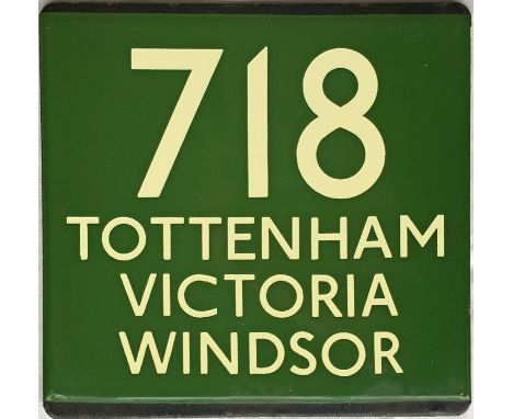 London Transport coach stop enamel E-PLATE for Green Line route 718 destinated Tottenham, Victoria, Windsor. These plates are
