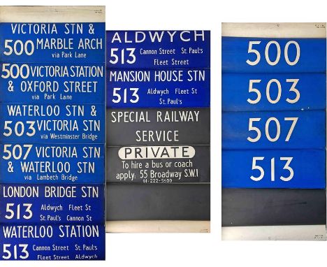 Vehicle set (front &amp; rear) of London Transport Red Arrow DESTINATION BLINDS, coded 'K' for an MBA at Victoria (GM) garage