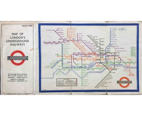 1933 first edition of the H.C. Beck London Underground diagrammatic card POCKET MAP with the famous cover slogan "A new desig