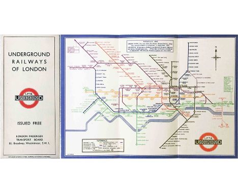 1933 London Underground H C Beck diagrammatic, card POCKET MAP from the first-year series titled 'Underground Railways of Lon