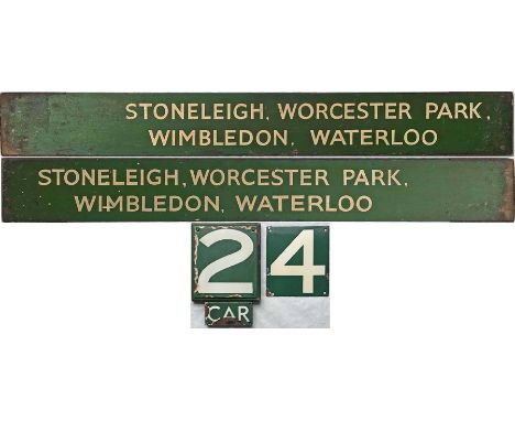 British Railways (Southern region) double-sided, wooden FINGERBOARD 'Stoneleigh, Worcester Park, Wimbledon, Waterloo' (probab