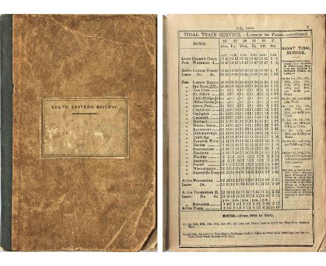 1880 (July, August, September) South Eastern Railway TIMETABLE  ETC BOOK. 221 pages inside hard-covers, includes main-line &a