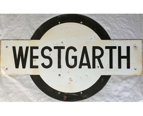 Victorian Railways (Australia) enamel STATION SIGN in 'target' style from Westgarth station, a Melbourne suburban station on 