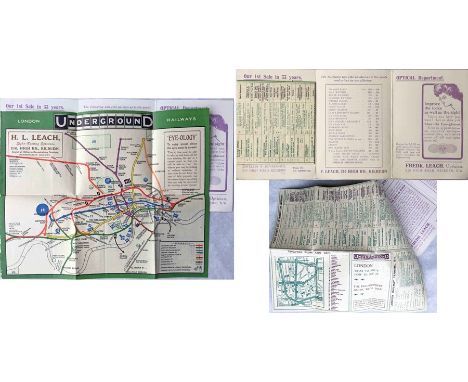 1909 London Underground POCKET MAP. An unusual version produced for F Leach, Jewellers &amp; Opticians of Kilburn with their 