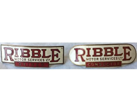 Pair of Ribble Motor Services Ltd enamel-on-brass CAP BADGES, one for a driver, one for a conductor. A few minor blemishes bu