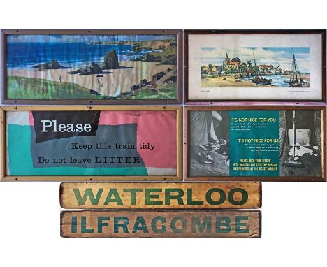 Selection (4) of framed &amp; glazed RAILWAY CARRIAGE PRINTS comprising c1965 Southern Region 'Atlantic Coast - Go by Train' 