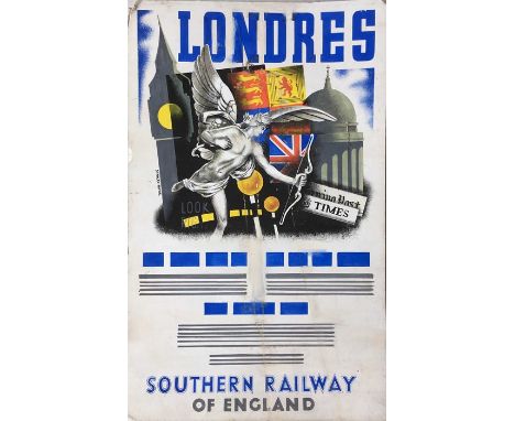c1936 original POSTER ARTWORK by Stanley Payne for the Southern Railway 'Londres'. Was used as the basis for posters produced