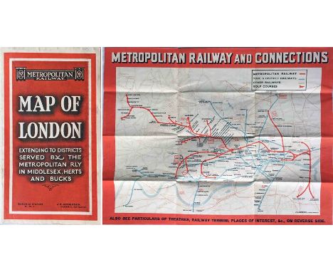 [Corrected] c1932-33 Metropolitan Railway pocket MAP OF LONDON, the Met's own very attractive map of the Underground which hi