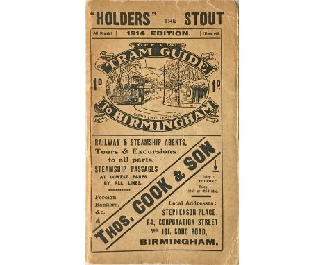 1914 Birmingham Official TRAM GUIDE booklet published by City of Birmingham Tramways Department. 96pp with centre-fold Tramwa