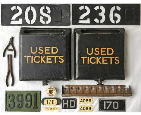 Pair of London Transport RT/RF etc bus USED TICKET BOXES plus 2 x TD/RF-type ROUTE STENCIL PLATES for routes 208 &amp; 236 pl