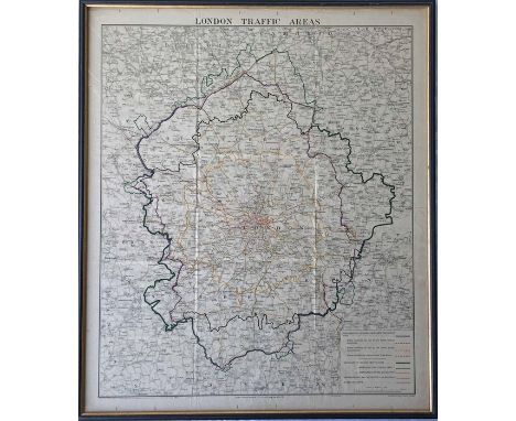 1930s London Transport MAP 'London Traffic Areas' with the London Passenger Traffic, London Traffic and Metropolitan Areas an