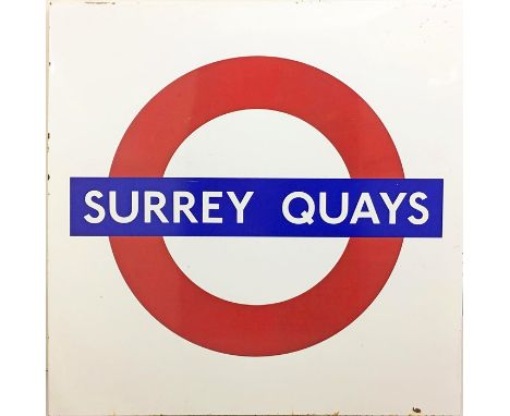 London Underground platform enamel ROUNDEL SIGN from Surrey Quays station when it was part of the East London Line. Likely to