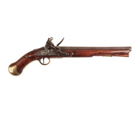 TOWER: A LATE 18TH CENTURY SEA SERVICE PISTOL with flintlock action, the walnut stock with shaped plate engraved with the mak