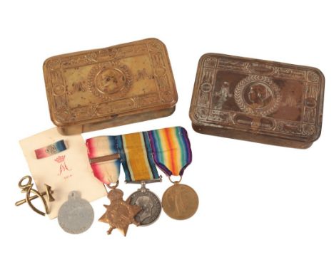 A 1914 STAR BAR TRIO TO PTE BENNETT 1/HAMPSHIRE REGT 1914 Star (original bar) correctly impressed 7151 Pte F. Bennett. 1/Hamp