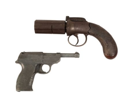FLETCHER OF GLOUCESTER: A PEPPER BOX PISTOL with walnut grip, engraved floral decoration action and steel trigger guard, 15cm