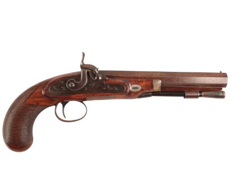 FENTON OF FULGATE HILL, LONDON: AN EARLY 19TH CENTURY TARGET PISTOL with percussion action, the walnut stock with cross-hatch