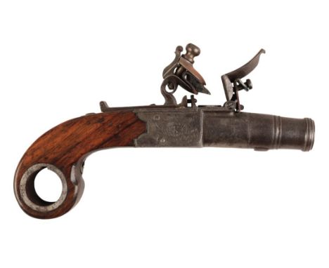 RICHARDS, STRAND, LONDON: A LATE 18TH CENTURY CANNON BARREL PISTOL with flintlock action, the iron receiver with makers name 