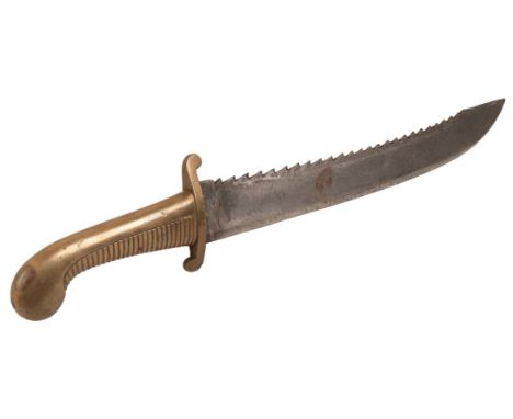 AN 1827 RUSSIAN PATTERN PIONEERS SAWBACK SIDEARM the brass grip dated '1831 BH AG' on the cross-guard, proof marks are stampe