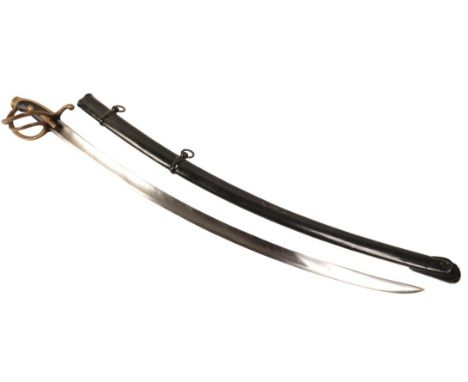 A FRENCH XI LIGHT CAVALRY SWORD dated1834, with brass three-bar hilt and large brass langets, the grip still has all the leat